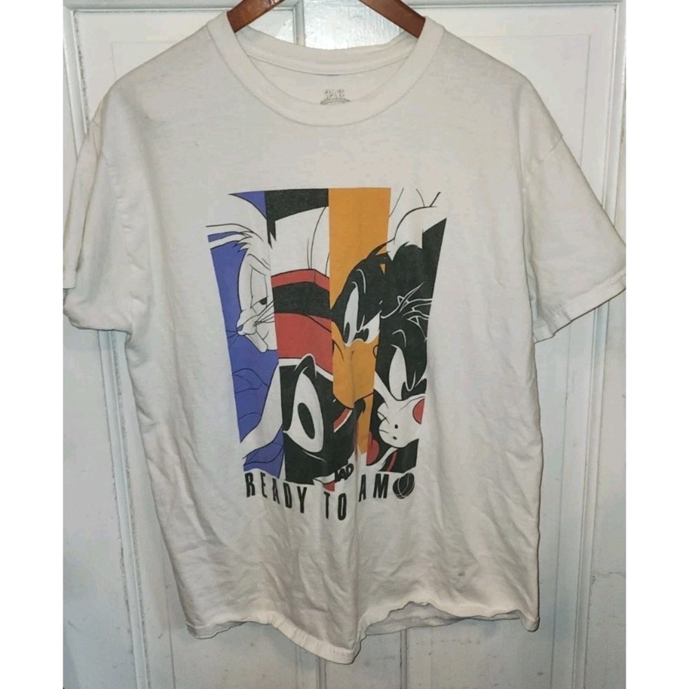 Vtg 90s Stars Of Space Jam T Shirt Mens L Ready To Jam Looney Tunes  White Marvi